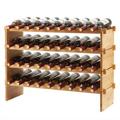 Produktbild von Stapelbares modulares Weinregal 36 Flaschen – 4 Ebenen freistehend – Bambus Weinlagerregal für Bar & Zuhause