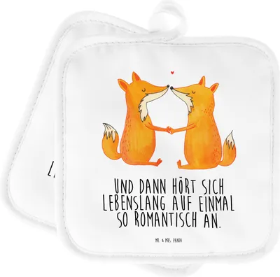 Produktbild von Mr. & Mrs. Panda Topfuntersetzer Füchse Liebe - Weiß - Geschenk, Topflappen Set, Freundin, Kochlappen, im Doppelpack, Fuchs, topfhalter, Partner