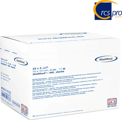 Immagine prodotto di MaiMed compresse di garza sterili 25x2 pezzi/scatola 8 pieghe | 10x20cm