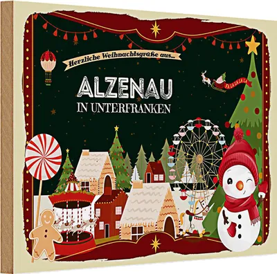 Produktbild von Holzschild Weihnachten Grüße aus ALZENAU IM UNTERFRANKEN 30x20cm