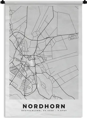 Produktbild von MuchoWow® Wandteppich Wandbehang Deutschland - Nordhorn - Karte - Stadtplan - Karte 90x135 cm Tapisserie Dekoration Wandtuch - Baumwolle - Wandskulptur