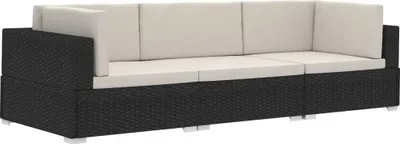 Image de vidaXL Ensemble de salon de jardin 3 pièces avec coussins Poly rotin noir