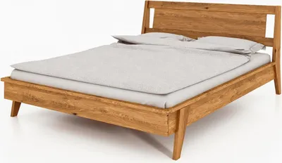 Produktbild von Bett Jetro 2 aus Wildeiche massiv 90x200 cm mit Holzkopfteil und Holzbeinen