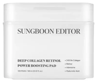 Imagen del producto de Sungboon Editor - Almohadillas potenciadoras de colágeno y retinol, 100 unidades - Discos faciales antiedad con colágeno y retinol