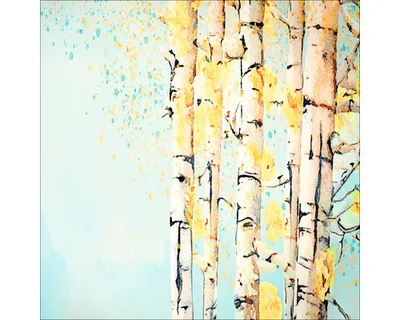 Produktbild von Quadratisches Birken Glasbild im skandinavischen Stil, Aquarellmalerei, 30x30 cm