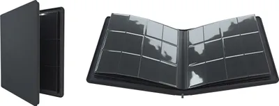 A black zip-up album with 24 pockets, shown open and closed.
