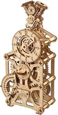 Produktbild von Mechanische Motoren Tischuhr aus Holz mit Pendel und Kolben