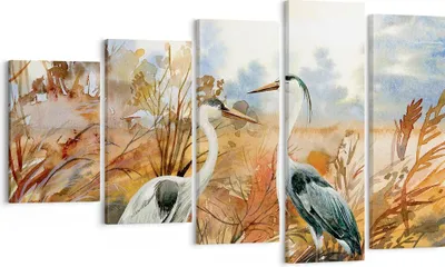 Produktbild von Bild auf Leinwand - Leinwandbild - 5 Teile - Kraniche Vögel Herbst - 100x60cm - Wand Bild - Wanddeko - Wandbilder - Leinwanddruck - Bilder - Wanddekoration - Leinwand bilder - Wandbild - EG100x60-5077