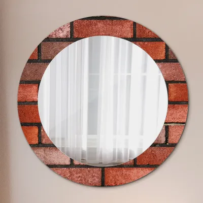 Produktbild von Spiegel Rund mit Aufdruck - Wandspiegel Design Wandmontage – Badspiegel - Rot Ziegel - Runder: Ø60 cm