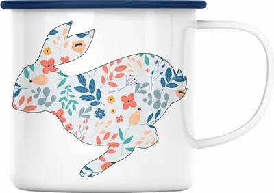 Produktbild von Trendation - Emaille Tasse Ostern Ostergeschenke Kinder Jugendliche Geschenke Lustige Grafik Osterhase (Blau)