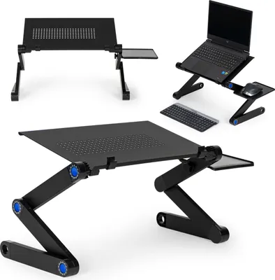 Image de Support de bureau, support d'ordinateur portable en aluminium, pliable, réglable, 2 plateaux