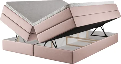 Produktbild von Kontinentales Boxspringbett Sibilla 180x200 – Polsterbett mit Bettkasten 3 Matratzen Stauraumbett ohne Kopfteil Boxspringbetten Samt Piano 22