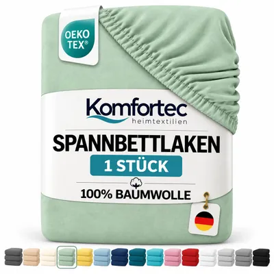 Produktbild von Komfortec Jersey Spannbettlaken 200x200 cm, 100% Baumwolle, Grün
