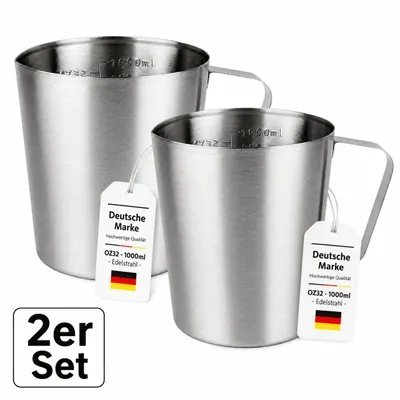 Produktbild von Messbecher Edelstahl 1 Liter Milchkanne Messskala Meßkanne Milch Aufschäumen
