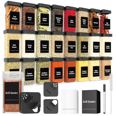 Produktbild von Gewürzgläser Eckig Set mit Deckel 24 x 120ml Schwarz