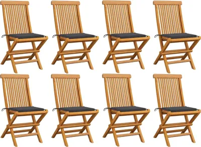 Produktbild von Gartenstühle mit Anthrazit Kissen 8 Stk. Massivholz Teak