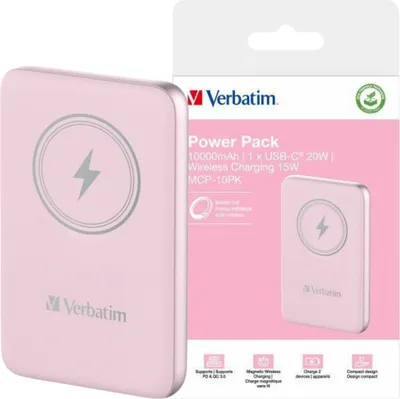 Zdjęcie produktu dla Verbatim Charge 'n' Go, 5000 mAh, Litowo-polimerowy (LiPo), Quick Charge 3.0, Bezprzewodowe ładowanie, Różowy