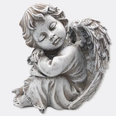 Produktbild von Engel Figur sitzend Grau H 11,5 cm –Trauerengel für Grabdeko aus Polyresin