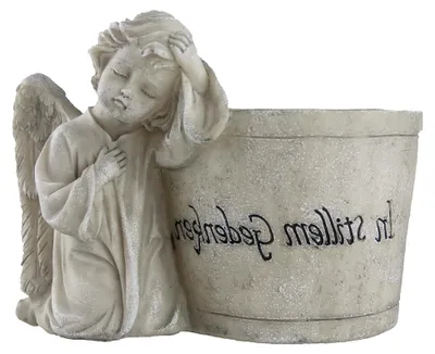 Produktbild von Grabdeko Blumentopf Engel mit Inschrift Steinharz Grau Ca. 18 x 11 x 13 cm Wetterfeste Deko für den Friedhof