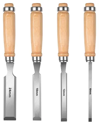 Productafbeelding van Beitelset hout - Houtbeitel beitels - 4-delig - 6 mm, 12 mm, 18 mm, 24 mm - Met beschermkap