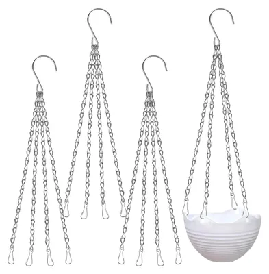 Produktbild von 4 Stück Hängende Blumentopf-Kette aus Metall, Ampelkette mit S-Haken für Garten und Außenbereich, Silber