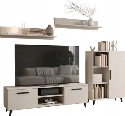 Produktbild von MATKAM Wohnzimmermöbel-Set Oslo, 4-teilig, 1 x TV-Kommode 1 x Wohnzimmerkommode, 2 x Hängeregale, (Kaschmir)