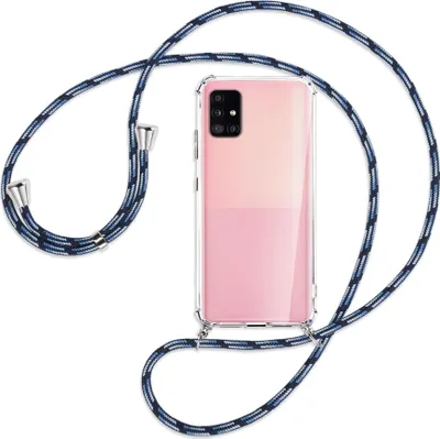 Produktbild von Handykette Backcover-Schutzhülle mit Band (Metall silberfarben) für Samsung Galaxy A51 5G (A516) - Blautöne