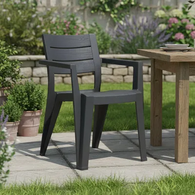 Produktbild von Dmora Gartenstuhl Courtenay Anthrazit Grau, 6 stapelbare Stühle