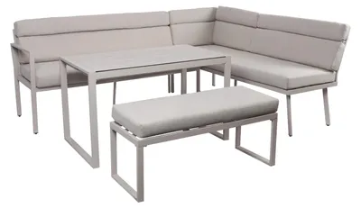 Produktbild von Koll Living Outdoor Lounge-Set Celia | Modernes Gartenmöbel Set in Beige | Wetterfest & UV-beständig | Gartenlounge mit Eckbank, Sitzbank & Tisch