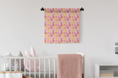 Produktbild von MuchoWow® Wandteppich Wandbehang Sommer - Ananas - Muster - Rosa 60x60 cm Tapisserie Dekoration Wandtuch - Dekorationen - Wand Decke