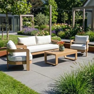 Produktbild von Gartenlounge SenS-Line Santiago Sessel-Bank Aluminium Holzoptik – 34100