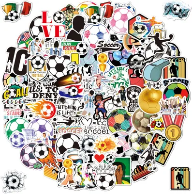 Produktbild von 100 Stück Fußball Sticker Anzug,  Fußball-Aufkleber,wasserfeste Vinyl-Aufkleber,Sport Aufkleber Pack für Kinder,Teenager, Kreatives DIY für Laptop Mobiltelefone Skateboard Gepäck etc