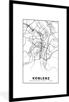 Produktbild von MuchoWow® Gerahmtes Poster Koblenz - Karte - Stadtplan 60x90 cm - Poster mit Schwarzem Bilderrahmen Wandposter Rahmen Foto Bilder - Dekoration - Wandposter Wohnzimmer - Hochwertig