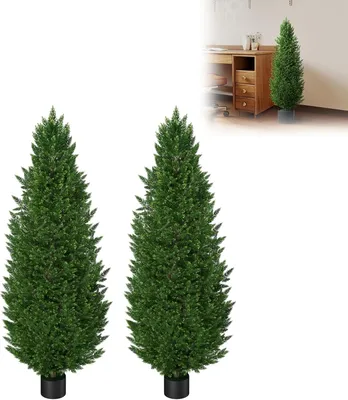 Immagine prodotto di QEENTOE, 2 piante artificiali di cipresso in plastica, piante finte, albero artificiale per soggiorno, camera da letto, ufficio, giardino, 120 cm