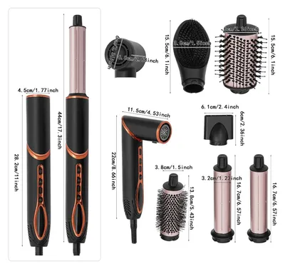 Obrázek produktu pro Sada na úpravu vlasů horkým vzduchem – kartáč s fénem 4 v 1 – 4 teplotní stupně 30–120 °C – 3 rychlosti – záporné ionty – motor s 11 000 ot./min – černá