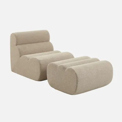 Produktbild von sweeek - Sessel mit strukturiertem Bouclé-Bezug und Hocker - Beige