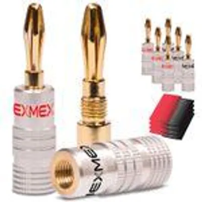 Produktbild von 8x Bananenstecker von NEXMEX mit Schrumpfschlauch High End Bananas 24K vergoldet