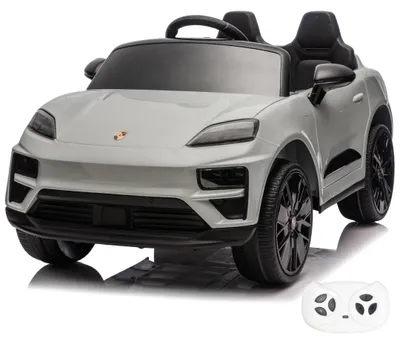Produktbild von Porsche Macan Turbo Kinder Elektro Auto Full Option 1 bis 6 Jahre – Offiziell lizenziertes Kinderfahrzeug mit EVA-Rädern, Stoßdämpfern und Bluetooth – 12V-Kinderauto mit Fernbedienung, funktionierenden Türen und Soft-Start – Nardo Grau