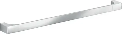 A silver-colored towel bar on a white background.
