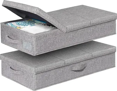 Produktbild von Faltbare Aufbewahrungsbox 2 Stück - 15 cm hoch - flache Kiste unter dem Bett mit Deckel und Griff - Stoffaufbewahrung - Unterbettbox für Decken, Kleidung, Bettdecken, Spielzeug, Schuhe