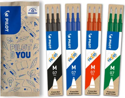 Image de Recharge PILOT pour FriXion Ball/Clicker 0,7 mm - Lot de 12 (noir, bleu, rouge, vert)