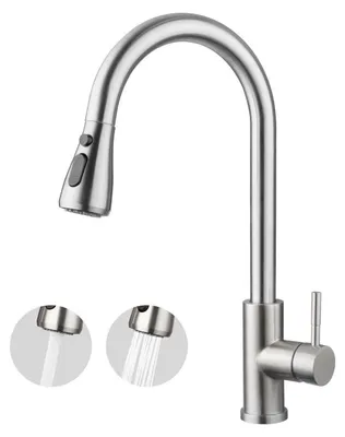 Produktbild von Küchenarmatur mit Brausekopf, ausziehbar, 360° drehbar, 2 Strahlmodi, 304 Edelstahl, gebürstet