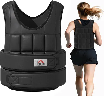 Image de HOMCOM Gilet lesté réglable veste lestée 20 Kg max. poids amovibles entrainement musculation exercice boxe oxford noir