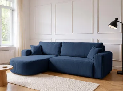 Produktbild von VENASI Ecksofa mit Schlaffunktion & Bettkasten Tokio, Blau Cordstoff