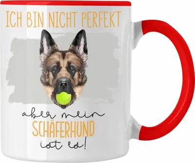 Produktbild von Trendation - Schäferhund Besitzer Tasse Geschenk Lustiger Spruch Geschenkidee Besitzerin Ich Bin Nicht Perfekt Aber Mein Schäferhund Ist Es (Rot)