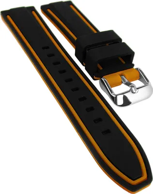 Produktbild von Minott | Uhrenarmband Silikon glatt weich schwarz/orange Dornschließe, Stegbreite:20mm, Schließe:Silbern