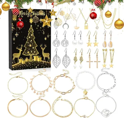 Produktbild von Qutalmi Adventskalender 2025 24-tägiger Schmuck-Countdown mit Ohrringen, Armbändern, Halsketten, festliche Überraschungen für Kinder & Teenager