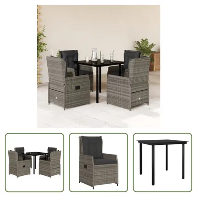 Produktbild von The Living Store 5-tlg. Garten-Essgruppe mit Kissen Grau Poly Rattan