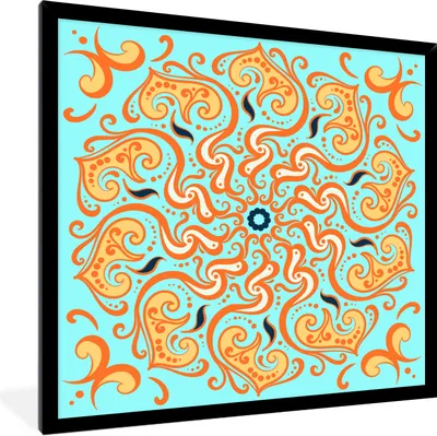 Produktbild von MuchoWow® Gerahmtes Poster Mandala - Blume - Orange - Blau 40x40 cm - Poster mit Schwarzem Bilderrahmen Wandposter Rahmen Foto Bilder - Mit Rahmen - Wanddekoration Schlafzimmer