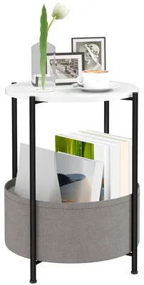 Productafbeelding van HOMCOM bijzettafel, salontafel met mand van stof, ronde koffietafel